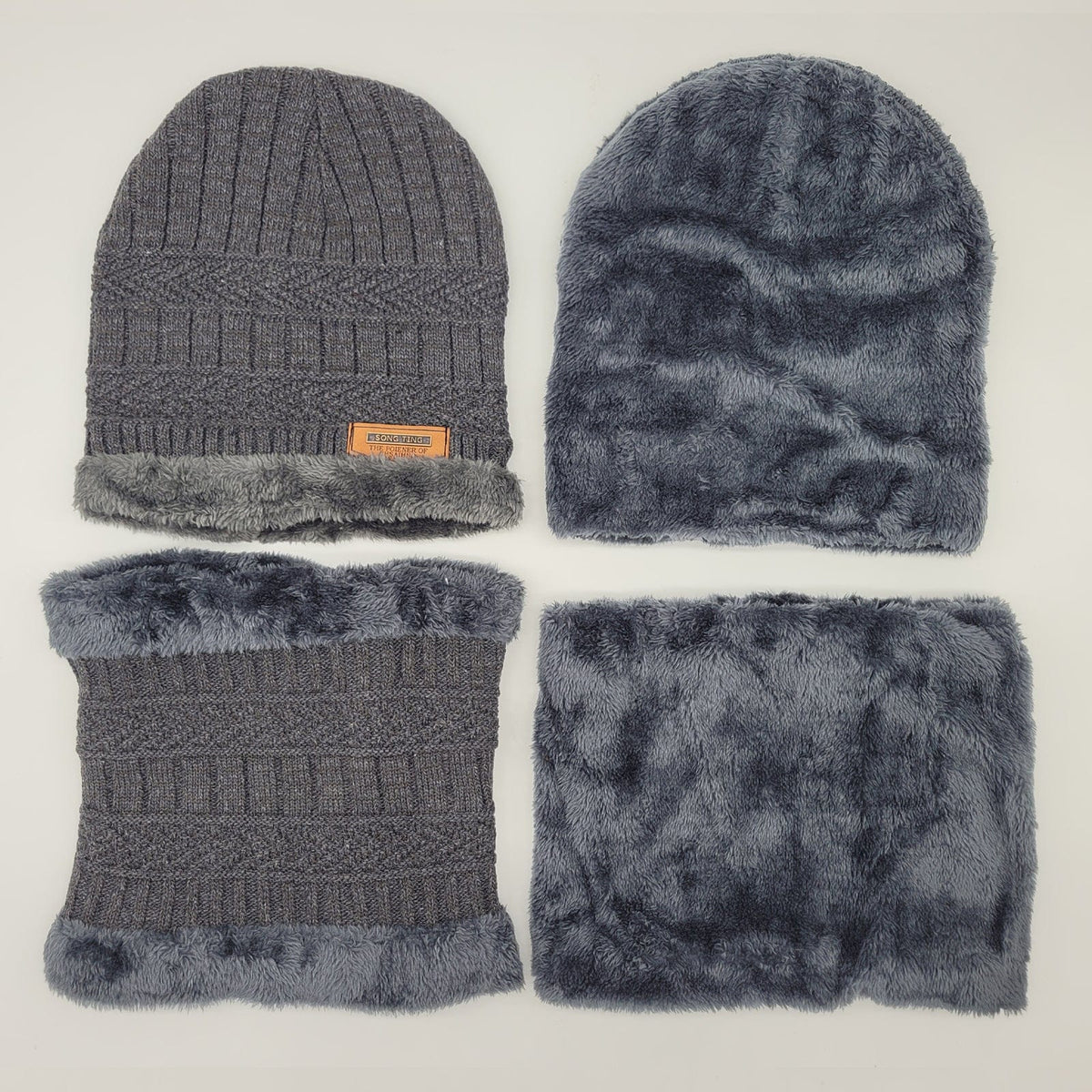 Berlin Club 2-Pieces Winter Beanie Hat Neck Scarf Set Warm Knitted Fur Lined For Men & Women