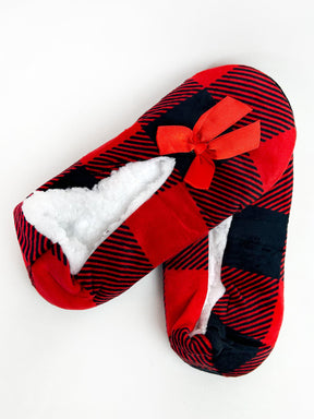 Bow Red Fuzzy Slipper Socks FSS11